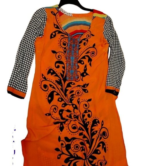 RAINBOW Saree Style Dress Ladies Small Silk Like Colorful Hippie Boho FREE love - Picture 3 of 4